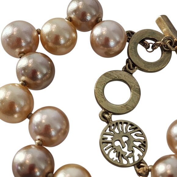 Vintage Anne Klein Faux Pearl Necklace Gold Tone Matte Finish - Picture 4 of 12